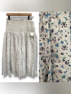 Tuckernuck Hyacinth House Cotton Blend White Ditsy Floral Smocked Maxi Skirt- S